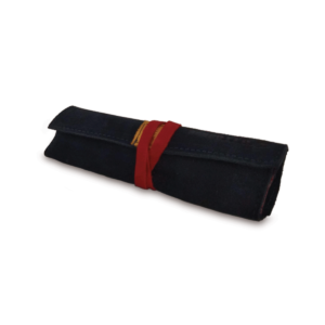 Portatabacco grande in pelle e camoscio blu con dettagli in giallo e rosso