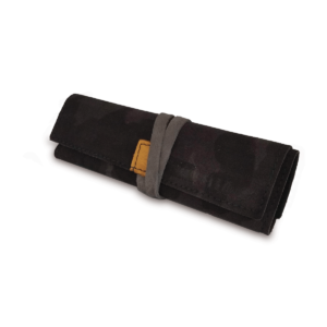 Portatabacco grande in pelle e camoscio grigio camouflage con dettagli giallo ocra