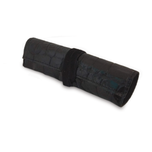 Portatabacco grande in pelle lucida e camoscio nero