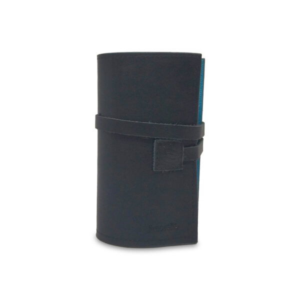 Porta IQOS classico in pelle nero e interno azzurro con laccio