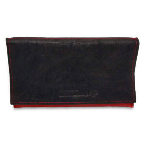 Portatabacco Zip in pelle e camoscio nero e arancio