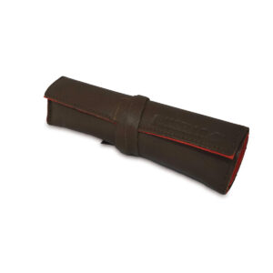 Portatabacco grande in pelle e camoscio color marrone e pesca