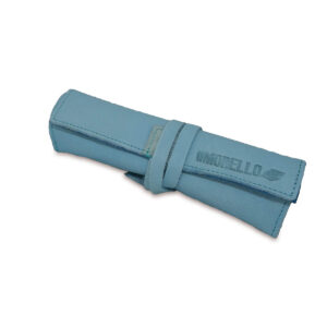 Portatabacco grande in pelle e camoscio color azzurro