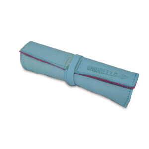 Portatabacco grande in pelle e camoscio color azzurro e fucsia
