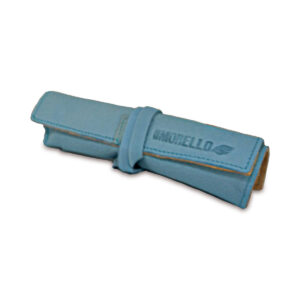 Portatabacco grande in pelle e camoscio azzurro e beige