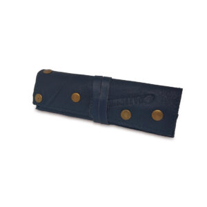 Portatabacco grande in pelle e camoscio blu con borchie oro