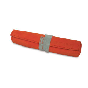 Portatabacco grande in pelle e camoscio arancio e grigio
